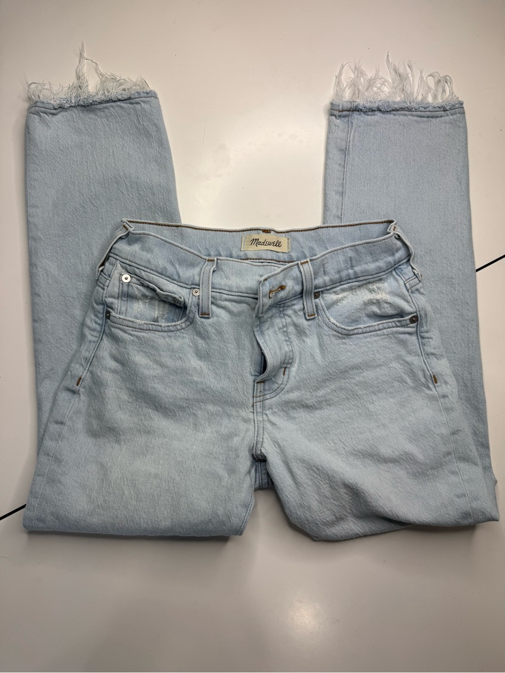 Madewell Light Blue Frayed Hem Ankle Jeans